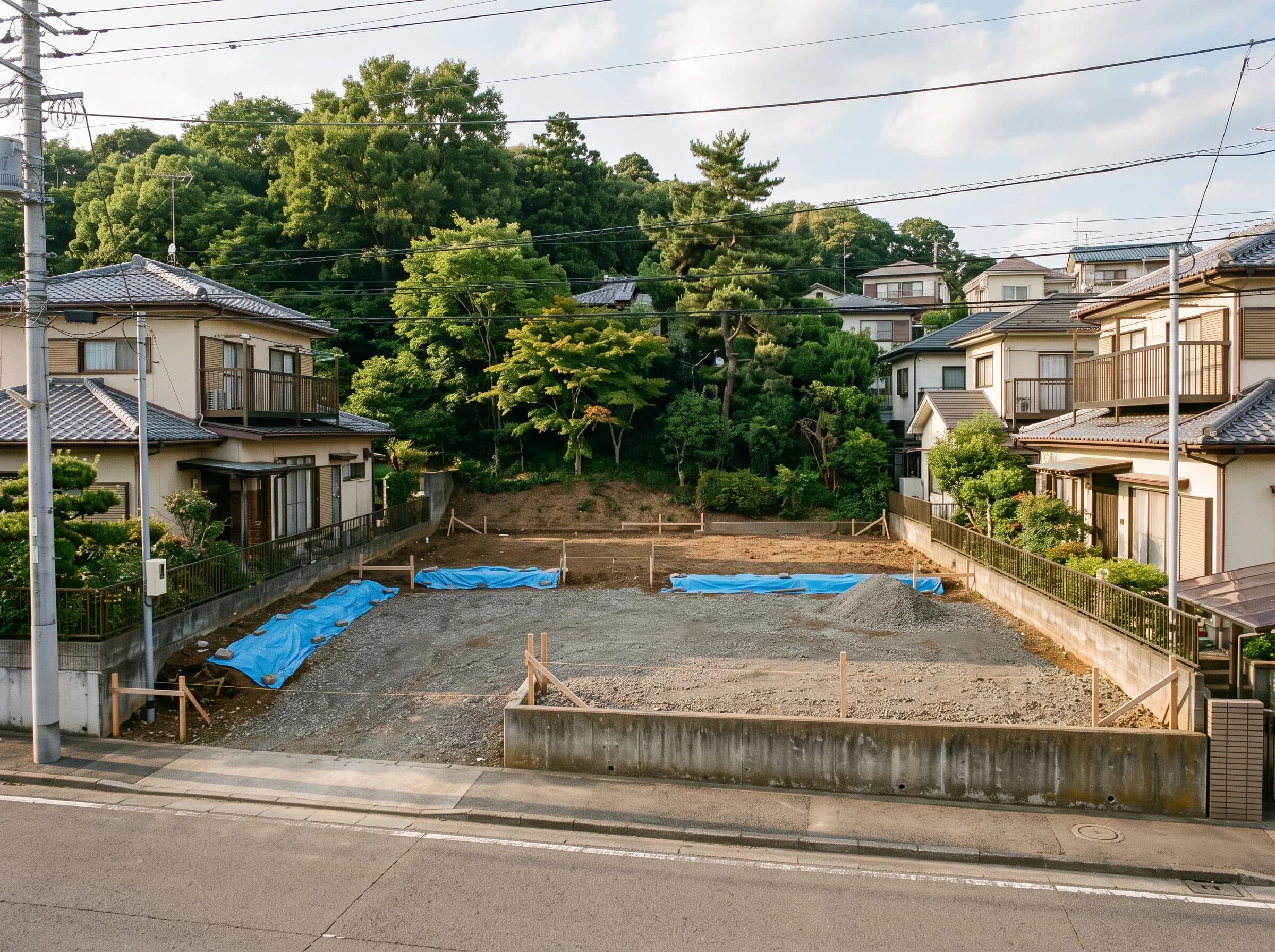 住宅地の擁壁と土地の高低差